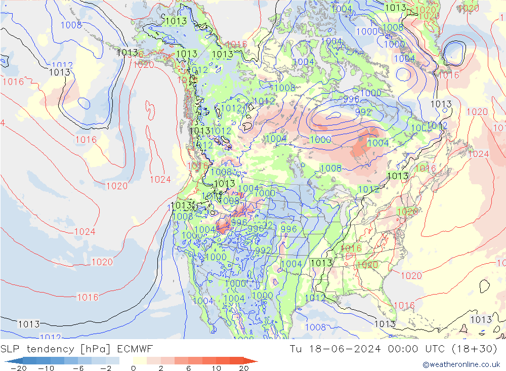 Tendenza di Pressione ECMWF mar 18.06.2024 00 UTC