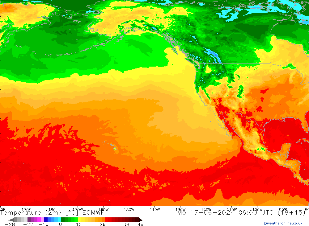 Temperatuurkaart (2m) ECMWF ma 17.06.2024 09 UTC