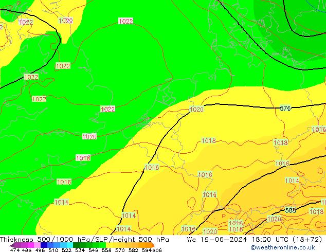 Espesor 500-1000 hPa ECMWF mié 19.06.2024 18 UTC