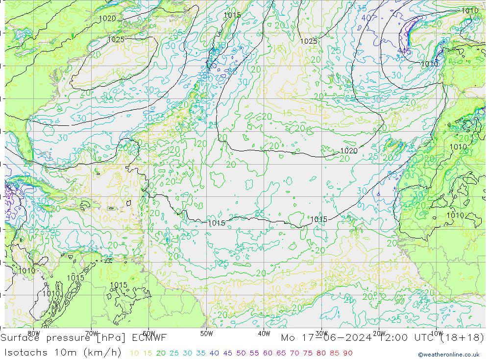 Isotachen (km/h) ECMWF ma 17.06.2024 12 UTC