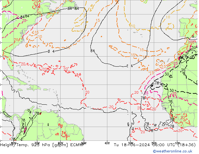 Géop./Temp. 925 hPa ECMWF mar 18.06.2024 06 UTC