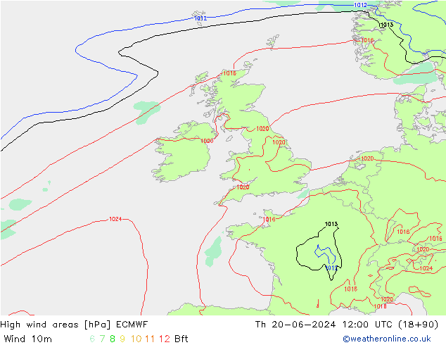 Windvelden ECMWF do 20.06.2024 12 UTC