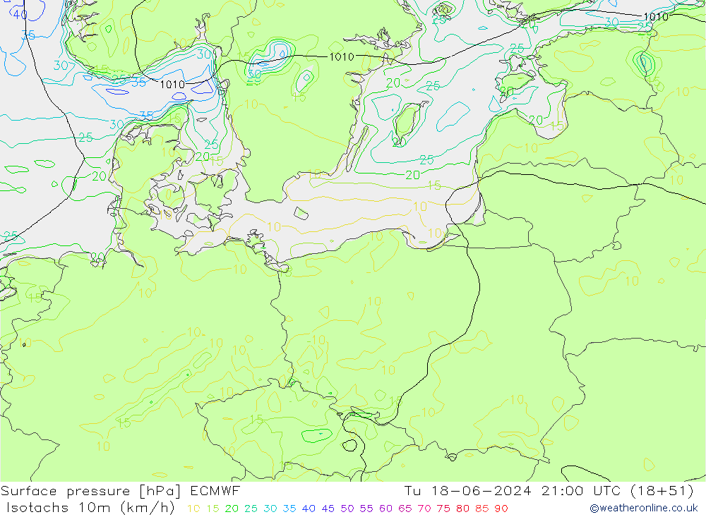 Isotachen (km/h) ECMWF di 18.06.2024 21 UTC
