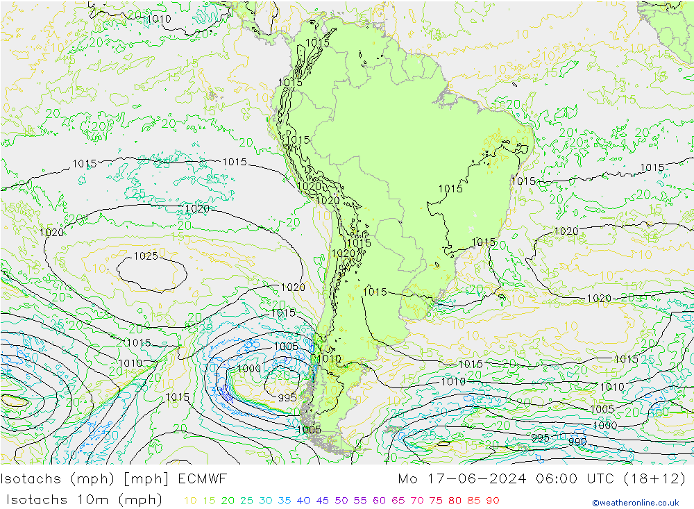 Isotachs (mph) ECMWF Mo 17.06.2024 06 UTC
