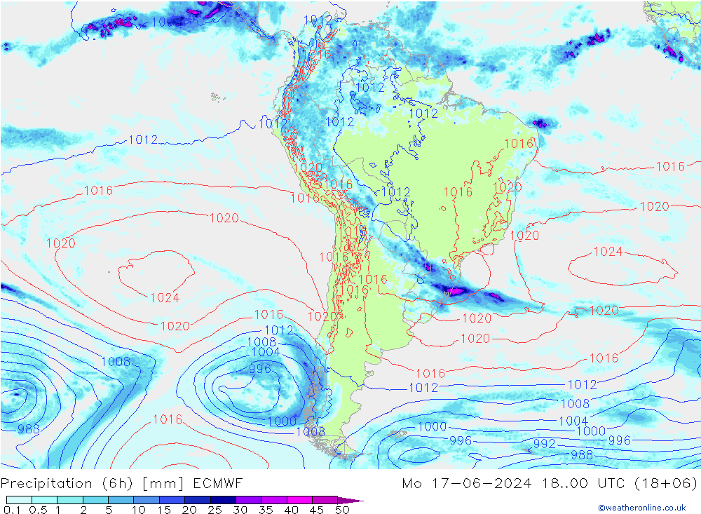 Z500/Rain (+SLP)/Z850 ECMWF pon. 17.06.2024 00 UTC