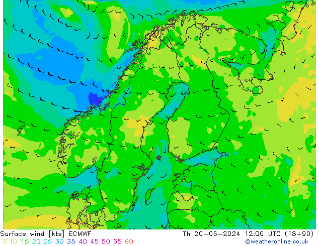 Surface wind ECMWF Th 20.06.2024 12 UTC