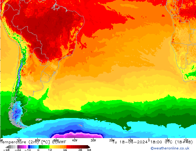 Sıcaklık Haritası (2m) ECMWF Sa 18.06.2024 18 UTC