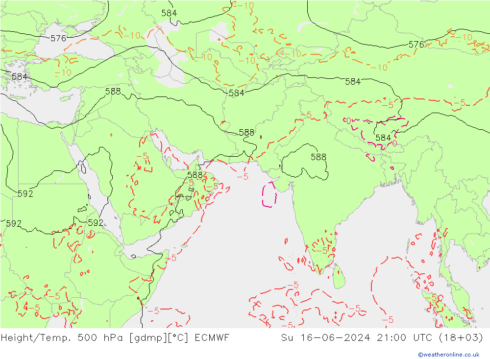Height/Temp. 500 hPa ECMWF Su 16.06.2024 21 UTC