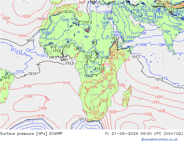 pressão do solo ECMWF Sex 21.06.2024 06 UTC