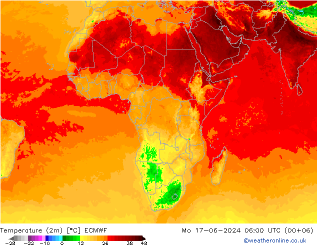 Temperature (2m) ECMWF Mo 17.06.2024 06 UTC