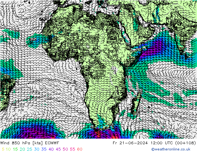 Wind 850 hPa ECMWF Pá 21.06.2024 12 UTC