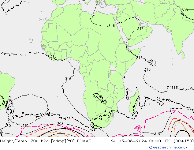 Height/Temp. 700 hPa ECMWF Su 23.06.2024 06 UTC