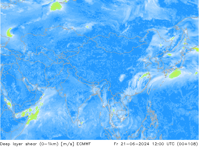 Deep layer shear (0-1km) ECMWF Sex 21.06.2024 12 UTC