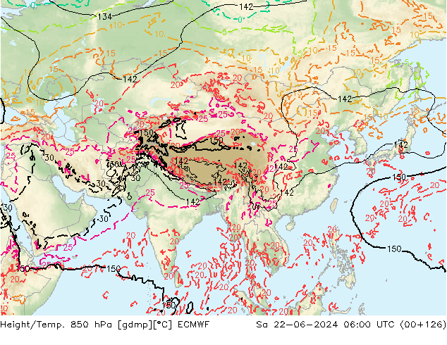 Yükseklik/Sıc. 850 hPa ECMWF Cts 22.06.2024 06 UTC