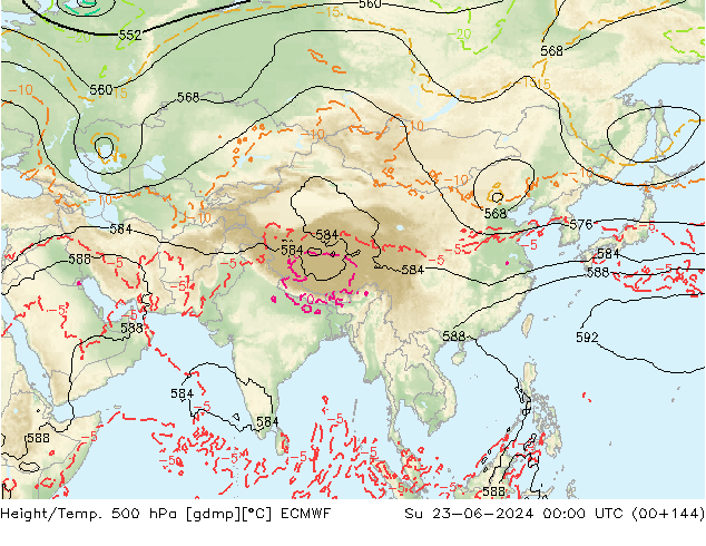 Z500/Regen(+SLP)/Z850 ECMWF zo 23.06.2024 00 UTC