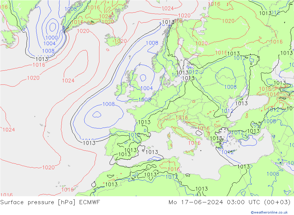 Presión superficial ECMWF lun 17.06.2024 03 UTC