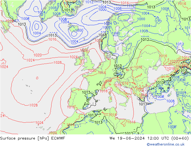 приземное давление ECMWF ср 19.06.2024 12 UTC