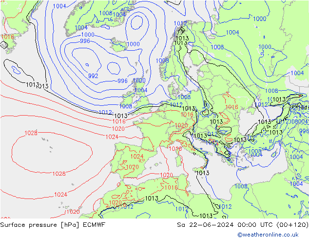 Pressione al suolo ECMWF sab 22.06.2024 00 UTC