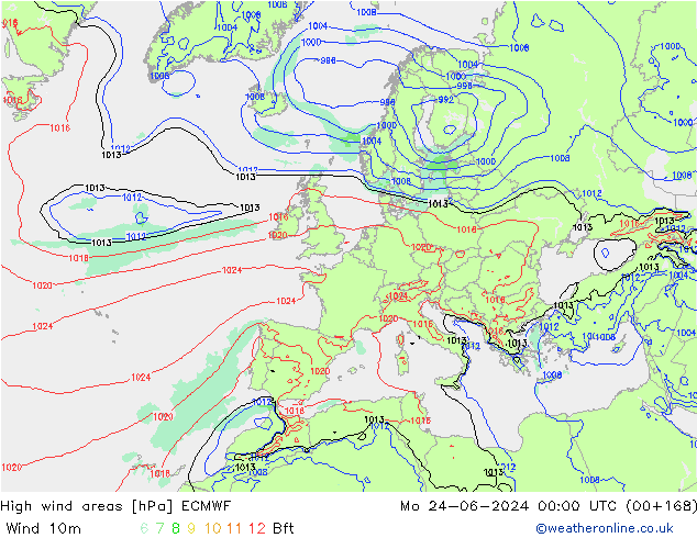 High wind areas ECMWF  24.06.2024 00 UTC