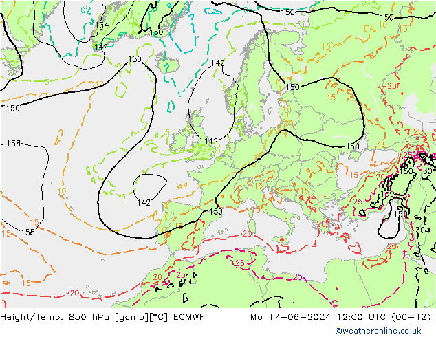 Z500/Yağmur (+YB)/Z850 ECMWF Pzt 17.06.2024 12 UTC