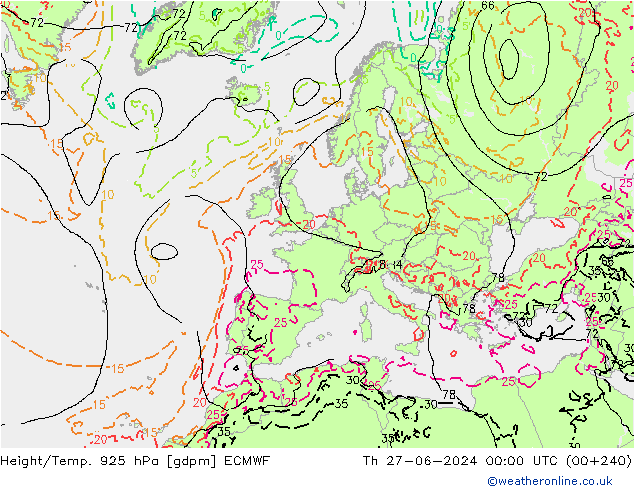 Hoogte/Temp. 925 hPa ECMWF do 27.06.2024 00 UTC