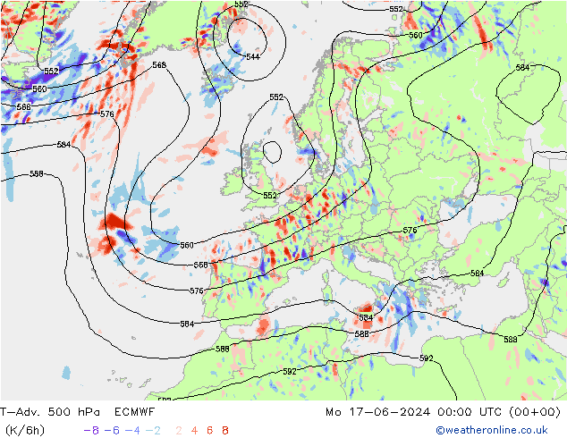 T-Adv. 500 hPa ECMWF 星期一 17.06.2024 00 UTC