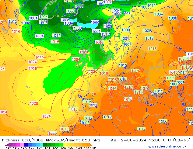 Thck 850-1000 hPa ECMWF Qua 19.06.2024 15 UTC