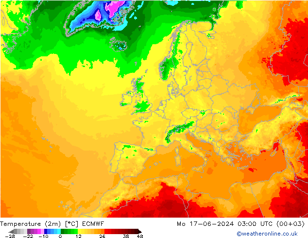 Temperatura (2m) ECMWF lun 17.06.2024 03 UTC