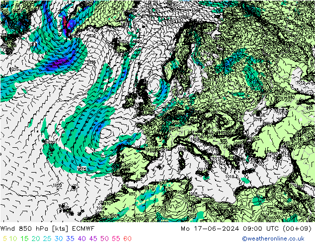 Wind 850 hPa ECMWF ma 17.06.2024 09 UTC