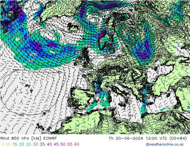 Wind 850 hPa ECMWF Do 20.06.2024 12 UTC