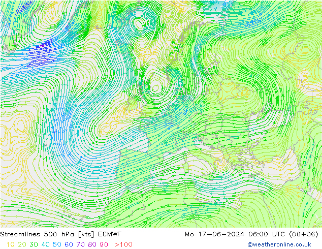 风 500 hPa ECMWF 星期一 17.06.2024 06 UTC
