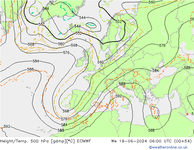 Z500/Rain (+SLP)/Z850 ECMWF Mi 19.06.2024 06 UTC