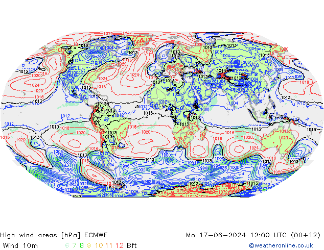 High wind areas ECMWF Mo 17.06.2024 12 UTC