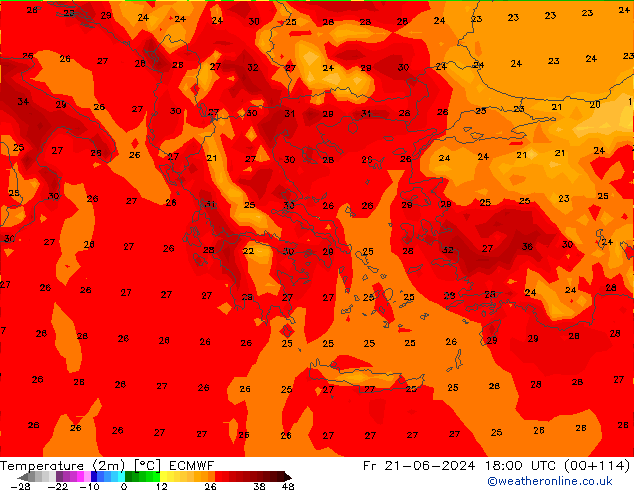 карта температуры ECMWF пт 21.06.2024 18 UTC