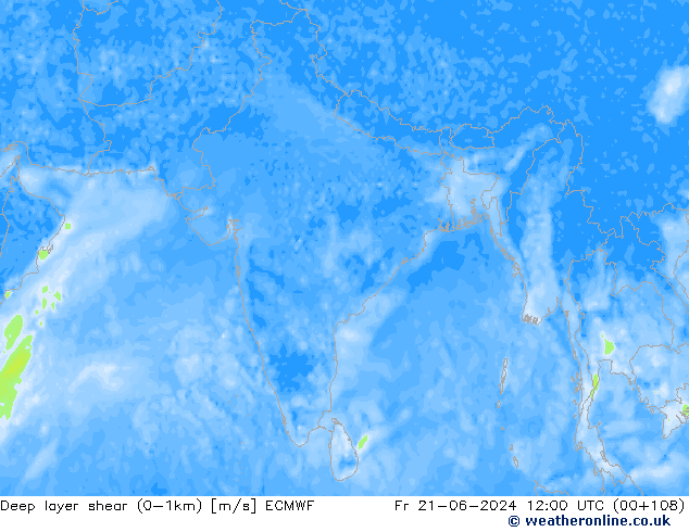 Deep layer shear (0-1km) ECMWF Fr 21.06.2024 12 UTC