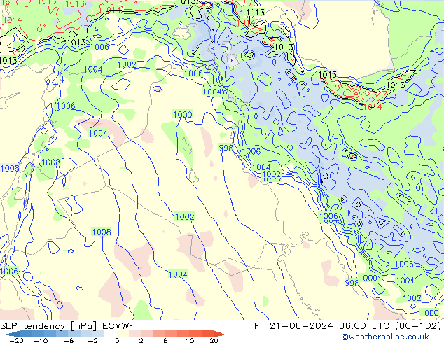 Tendenza di Pressione ECMWF ven 21.06.2024 06 UTC