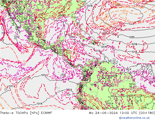 Theta-e 700hPa ECMWF Mo 24.06.2024 12 UTC