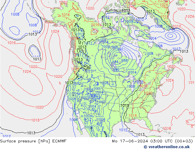 Pressione al suolo ECMWF lun 17.06.2024 03 UTC