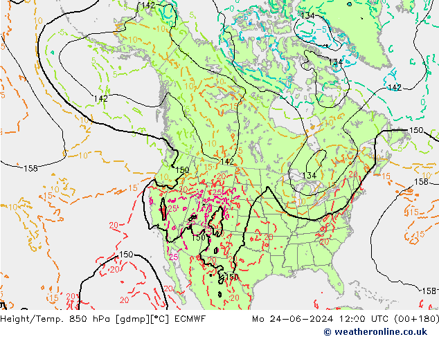 Z500/Rain (+SLP)/Z850 ECMWF Mo 24.06.2024 12 UTC