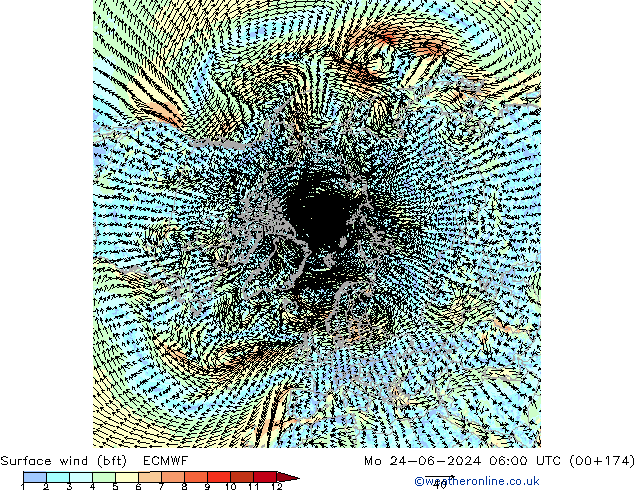 Surface wind (bft) ECMWF Mo 24.06.2024 06 UTC