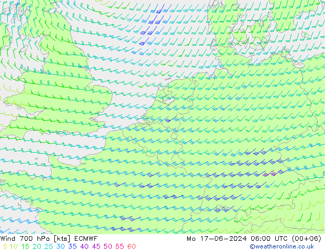 ветер 700 гПа ECMWF пн 17.06.2024 06 UTC