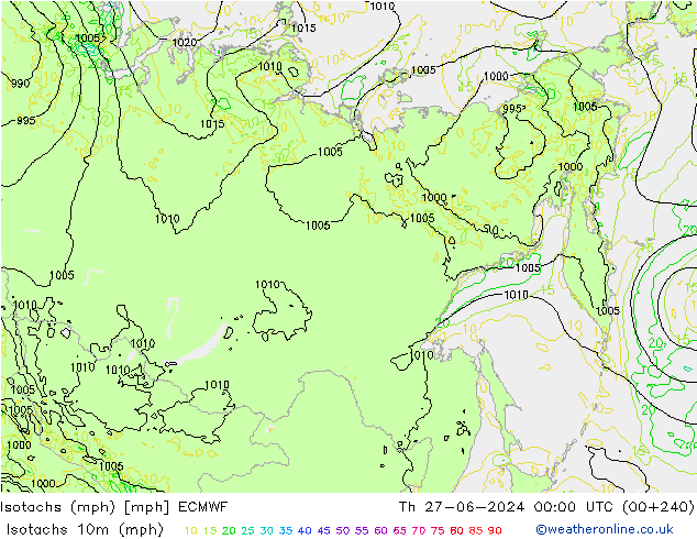 Eşrüzgar Hızları mph ECMWF Per 27.06.2024 00 UTC
