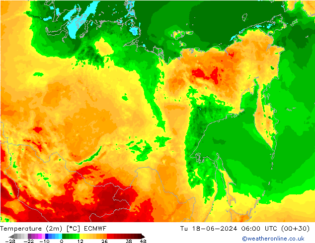 Sıcaklık Haritası (2m) ECMWF Sa 18.06.2024 06 UTC