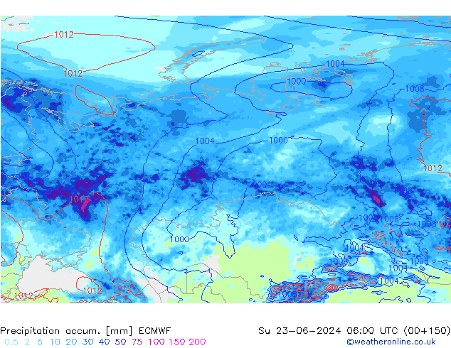 Precipitación acum. ECMWF dom 23.06.2024 06 UTC