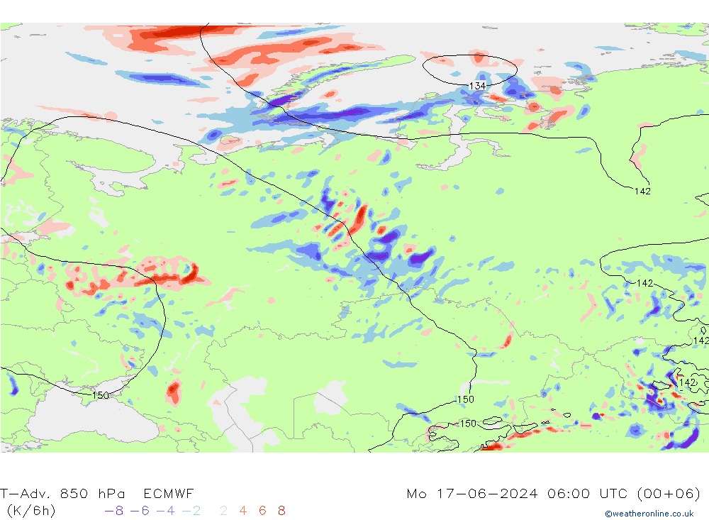 T-Adv. 850 hPa ECMWF Po 17.06.2024 06 UTC