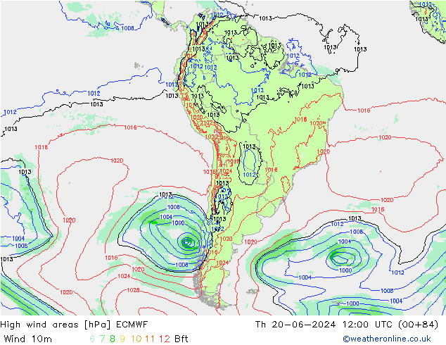 High wind areas ECMWF jeu 20.06.2024 12 UTC