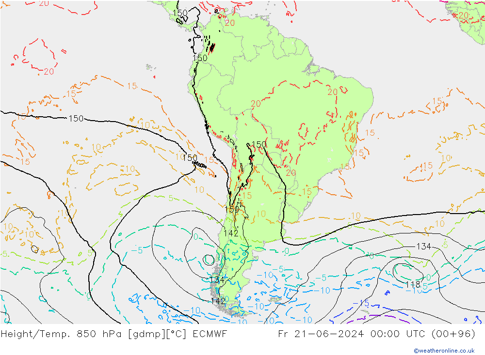 Hoogte/Temp. 850 hPa ECMWF vr 21.06.2024 00 UTC