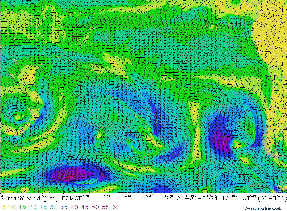 Surface wind ECMWF Mo 24.06.2024 12 UTC