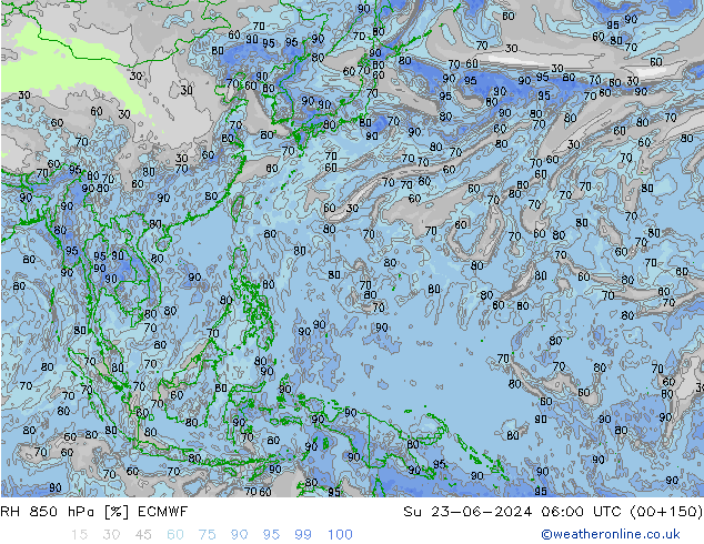 Humidité rel. 850 hPa ECMWF dim 23.06.2024 06 UTC