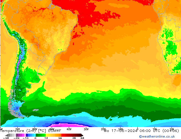 Sıcaklık Haritası (2m) ECMWF Pzt 17.06.2024 06 UTC
